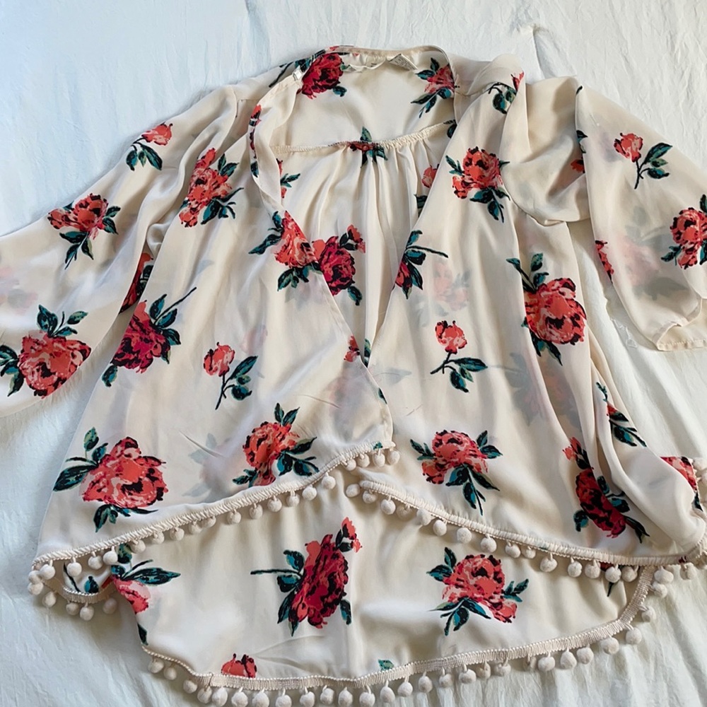 Floral cardigan with Pom Pom